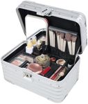 Perle Path Aluminum Makeup Train Case, Silver, Hard Shell Cosmetic Organizer with TSA Lock, Professional Cosmetic Storage Case, Portable Equipment Case for Travel & Makeup Artist