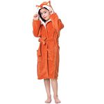 Hooded Herringbone Girl's Fleece Fox Soft Spa Kimono Long Robe,Kids Comfy Sleepwear Bathrobe(8-9 Year)