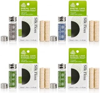 Dental Lace Refillable Silk Dental Floss | Multi-Color Glass Containers - 100% Silk Floss with Mint Flavor, PFAS & PTFE Free (Total 60 Yards) – Eco-Friendly Recyclable Packaging (Pack of 4)