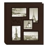 Pioneer Photo Albums Collage Frame Embossed Travel Sewn Leatherette Cover Photo Album, Brown, 12x12 Inches