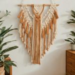 Ni-JASW Brown Macrame Wall Hanging Decor, 21.7" x 30" Chic Boho Woven Tapestries for Bedroom Living Room Decor