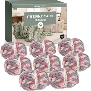Jumbo Chunky Yarn for Hand Knitting - Super Thick Chenille Chunky Yarn for Crocheting - Extra Soft Bulky Fluffy Blanket Big Yarns 8 Jumbo Pack (26yds,8 oz Each Skein)
