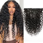 Water Wave Clip In Hair Extensions For Black Women 8Pcs Clip In Human Hair Extensions With 18 Clips Double Weft Natural Color 120g 26 inch