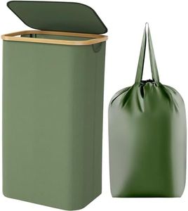 Lifewit 100L Laundry Basket with Lid, Clothes Hampers for Laundry with Bamboo Handles and 1 Removable Bag, Large Foldable Laundry Hamper for Bedroom, Bathroom, Dorm, Laundry Room, Green