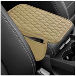 Thin Arm Rest Cover for Car,Leather+Memory Foam Center Console Cover with Storage Bags,Universal Middle Console Cover Car Accessories Interior for Most Car Center Consoles (Beige)