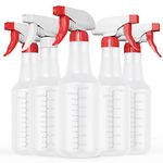 Veco Spray Bottle (5 Pack,32 Oz) with Measurements and Adjustable Nozzle(Mist & Stream Mode), HDPE Plastic Spray Bottles for Cleaning Solution, Household/Commercial/Industrial Use, No Leak and Clog