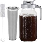 Cold Brew Coffee Maker Pitcher, 64oz Thick Glass Multipurpose Mason Pitcher Spout Lid with Wider Handle & Stainless Steel Filter for Iced Coffee, Lemonade, Ice Tea, Homemade Fruit Drinks, Grey