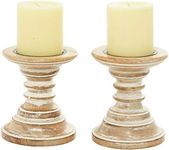 Deco 79 Mango Wood Solid Candle Holder, Set of 2 6"H, 5"W, Brown