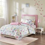 Mi Zone Kids Cynthia Comforter Girls Microfiber Animal Butterfly Print Modern All Season Down Alternative Bed Set for Kids, Matching Sham, Decorative Pillow, Full(76"x86"), Pink 4 Piece