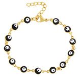 EDFORCE Stainless Steel Women's Charm Bracelet Green | Gold Enamel Evil Eye Protection Link Chain Adjustable, 8" (Black, Stainless-Steel-and-Gold)