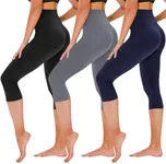 TNNZEET 3 Pack Capri Leggings for Women - Tummy Control Black Leggings High Waisted Yoga Pants Workout Cycling Leggings