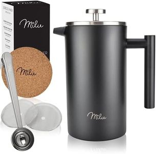 Milu Caffettiera francese Pressa per Caffè | 350ml 600ml 1L | Acciaio inossidabile French Press Caffettiera stantuffo (Nero, 1000ml (5 tazze)