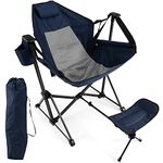 SPOTRAVEL Hammock Camping Chair, Folding Swinging Chair for Adults with Retractable Footrest, Adjustable Backrest, Padded Headrest, Cup Holder & Carrying Bag, Outdoor Portable Rocking Chair (Navy)