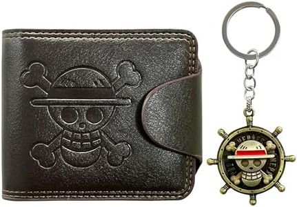 UZYEAOZM OP Bifold Wallet for Men, Straw Hat Luffy Skull Wallet and Keychain, Anime Fan Stylish Merch Gifts, Brown 01, Anime