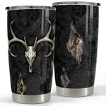 SANDJEST Hunting Tumbler Deer Skull Camouflage 20oz Tumblers with Lid Gift for Men Dad Best Friends Hunting Skull Lovers Christmas Birthday Fathers Day