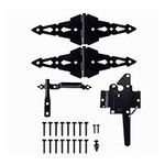 HOME MASTER HARDWARE Wood Gate Hardware Set - Heavy Duty 8" Decorative Strap Hinges and Spring Loaded Latch Gate Kit with Screws for Outdoor Fence Swing Gate Black Finish