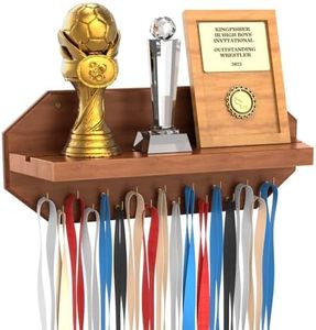 Medal Hanger Display with Trophy Shelf, Wooden Medal Holder for Runners