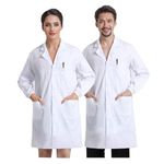 JXCTNNU Lab Coat White Medical Coat Doctor Workwear Uniform Protective Workwear Long Sleeves Unisex Laboratory White Coat with Pockets for Men Women Laboratory Study Work (M(165-170CM))