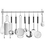 Ninonly Kitchen Sliding Hooks Stainless Steel Utensil Hanging Rack with 10 Removable S Hooks Wall Mounted Kitchen Rail Organizer for Pot Lid Pan Spoon BBQ Tools,Cookware Hanger Bar