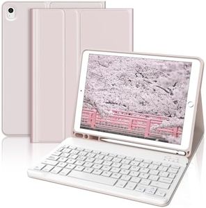 Funda con Teclado para iPad 9a Generación 10.2", Teclado Bluetooth Desmontable con Funda y Portalápices para iPad 9a Gen 2021/8a Gen 2020/7a Gen 2019/iPad Pro 10.5 2017 y iPad Air 3 2019, Rosa