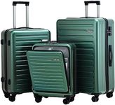 3Pcs (20/24/28) Luggage Set, HardShell Lightweight Only 20" with Front Pocket, 21.65*15.35*7.87" Fits Overhead Cabin, 24" (26*17.7*10.2") and 28" (19.68*11.81*29.92") Checked Luggage, Green