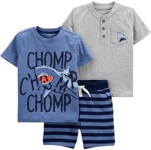 Simple Joys by Carter's 3-Piece Playwear Set Conjunto de Pantalones, Azul Chomp/Gris Tiburón/Rayas, 4 años para Bebés