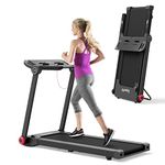 GYMAX Folding Treadmill, 3.75HP Electric Running Machine with Preset Programs, Smart App Control, Blue Tooth Speaker & LCD Monitor, Foldable Freestanding Treadmill for Home Gym Small Space