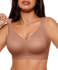 SHAPELLX Womens Wireless Bra Deep V Seamless Comfort Bras for Women Supportive No Underwire (Brown XX-Large)