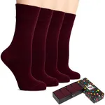 Hugh Ugoli Women's Bamboo Thin Crew Socks for Dress Business & Trouser, Seamless Toe, 4 Pairs in Gift Box, Shoe Size 5-8/8-11, Burgundy, Shoe Size: 5-8