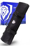 DALSTRONG - Vagabond Knife Roll Full & Top Grain Brazilian Leather Roll Bag - 16 Slots - Interior and Rear Zippered Pockets - Blade Travel Storage/Case (Midnight Black) - Large - Up to 20" Knives