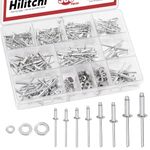 Hilitchi 560Pcs 8 Sizes Pop Rivets Assortment Kit with Washers, 3/32" 1/8" 5/32" 3/16" Aluminum Rivets Assorted Large Flange Blind Rivets with Case for Metal Furniture Vehicles(Silver)