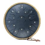 Steel Tongue Drum - 14 Inch 15 Note Tongue Drum - Hand Pan Drum with Music Book, Handpan Drum Mallets and Carry Bag, C Major (Navy Blue)