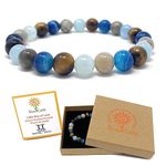 Gemini Crystal Bracelet - Power Bead Bracelet - Zodiac Birthstones - Soul Cafe Gift Box and Gemini Tag - Aquamarine, Blue Agate, Tigers Eye, Ocean Jasper