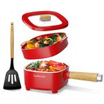 Audecook Electric Hot Pot, Cermic Glaze Non-Stick Frying Pan, Portable Travel Multicooker for Ramen, Steak, Egg, Fried Rice, Oatmeal, Soup, 350W/800W (F(RED/2L With Steamer))