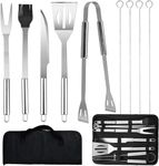 9 PCS BBQ Grill Accessories Tools Set, Stainless Steel Grilling Accessories Kit with Storage Case for Indoor & Outdoor Use, BBQ Utensils Set for Camping, Kitchen, Party, Backyard Barbecue