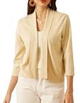 GRACE KARIN Women's Cardigans for Casual Office Going Out Lightweight Cardigan for Summer 3/4 Sleeve Knit Shrug Shrugs Boleros Yellow Apricot S