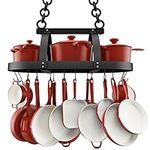 KES Ceiling Pot Rack 34-Inch Hanging Pot Rack for Kitchen Oval Pot and Pan Rack Matte Black Pot Hanger with 20 S Hooks, KUR221S85-BK