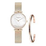 VICTORIA HYDE Women's Watch Sets Silver Ladies Watch with Mother of Pearl Dial Wrist Watch Bangle Set