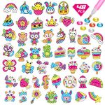 CAYUDEN Diamond Painting Stickers, 48pcs Diamond Arts Painting Stickers Kits for Kids Girls 5D DIY Diamond Dots Painting Self-Adhesive Mosaic Stickers Kits Gem Arts and Crafts for Kids Ages 6 8 10 12