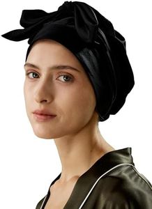 LILYSILK 100% 22MM Pure Mulberry Silk Sleep Cap Womens Natural Silk Bonnet for Sleeping and Hair Care Night Hair Wrap Shower Cap with Long Elastic Band for Stay On Black