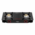 Butterfly Smart 2 Burner Glass Top Gas Stove | Manual Ignition | Scratch Resistant Toughened Glass | Brass Burners | Skid-proof Legs | 1 Year Manufacturer's Warranty | Black