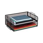 Mind Reader Stackable Paper Tray, 2 Pcs., Desktop Organizer, File Storage, Office, Metal Mesh, 14" L x 9.75" W x 6" H, Black