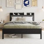 BORPHOM King Size Bed Frame with Wooden Storage Headboard,Heavy Duty Metal Upholstered Platform Bed Frame King Size,Mattress Base/Sturdy Steel Slat Support/Under-bed Storage/Noise Free/Black