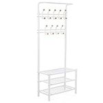 SONGMICS 187 cm High Metal Hall Tree, Entryway Organiser, Coat Stand with 3 Shelves, Cream HSR04W