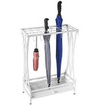 INDIAN DECOR 562466 Classical White Metal Umbrella Stand Storage Rack with Removable Base Drip Tray