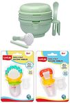 LuvLap 9 in 1 Baby Food Masher Mill, Food Grinder Cum Processor(Light Green) & Pearly Food & Fruit Nibbler & Silicone Food/Fruit Nibbler with Extra Mesh, Pack of 2