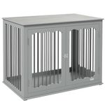 PawHut Dog Crate End Table with Three Doors, Furniture Style Dog Crate with Interchanged Side Door, for Large Dogs, Indoor Use w/Locks and Latches - Grey