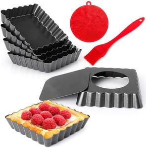 Quyimy Mini Tart Pans Square 4 Inch 6Pcs with Removable Bottom, Nonstick Quiche Pan Mini Pie Pans with Oil Brush&Silicone Scrubber, Tart Pan with Fluted Side, Quiche Bakeware for Oven