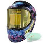YESWELDER Auto Darkening Welding Helmet with Side View, 180° Panoramic View, 1/1/1/1 True Color Solar Powered Welder Hood, Wide Shade 3/5-9/9-13 Welder Mask for TIG MIG ARC Cut and Grind, LYG-Q800D