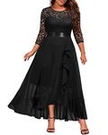 Miusol Women's Plus Size Elegant Ruffle Floral Lace Bridesmaid Maxi Dress, Black, XX-Large Plus